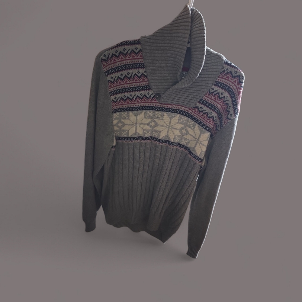 Chaps Gray and Pink Turtleneck Sweater